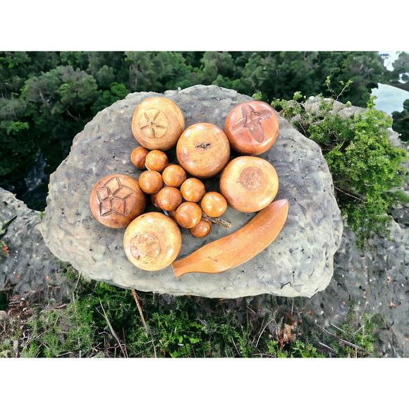 Carved Wooden Fruit Vintage BOHO Home Decor Gift Solid Wood Carved Vintage Fruit - Picture 6 of 8